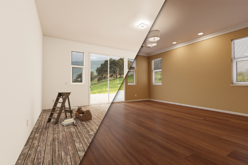 Unfinished Raw and Newly Remodeled Room of House